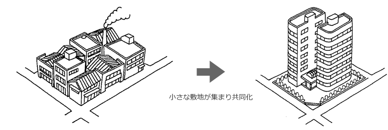 小さな敷地が集まり共同化